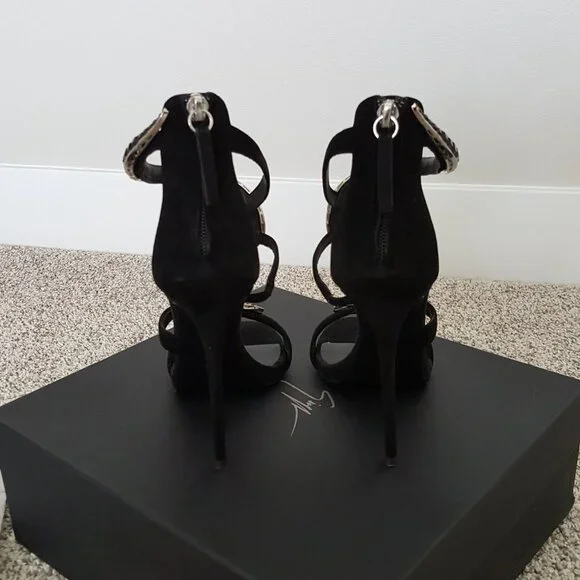 Giuseppe Zanotti Black Suede Venere Crystal Open Toe Heel Stiletto Alien Sandal - Picture 5 of 15